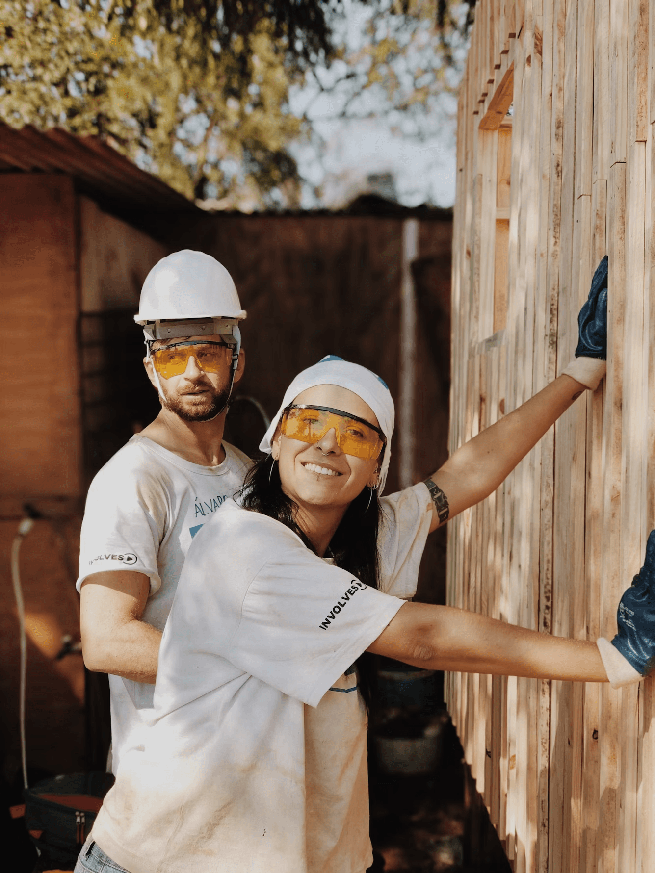 Renovators at work on a Belgian house